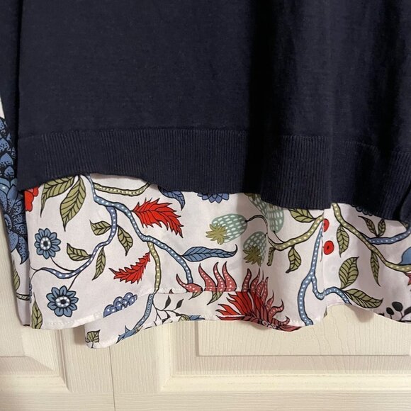 LOFT Women's Navy Blue Floral Semi Sheer Faux Layer Ribbed Cuff Sweater Medium P - Picture 4 of 7